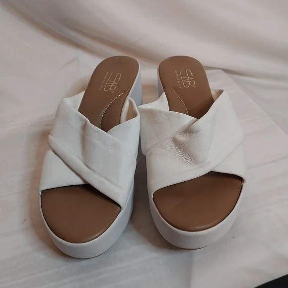 SAB Made in Italy, White, Criss Cross Platform Sandals, Size 8 - Picture 3 of 11